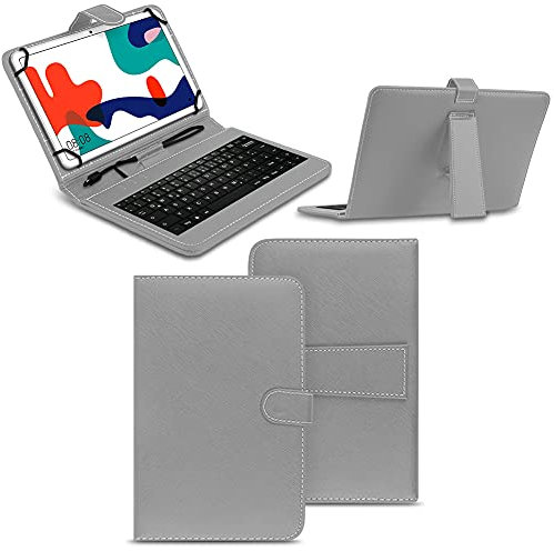 NAmobile Tastatur Schutzhülle kompatibel für Huawei MatePad T10 / T10s Tasche Keyboard USB Hülle QWERTZ Standfunktion Universal Cover, Farben:Grau