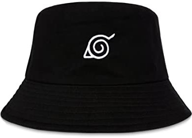 Roffatide Anime Leaf Village Fischerhüte Bestickter Hut Angelhut Reversible Double Side Wear Baumwolle Sonnenhut Schwarz