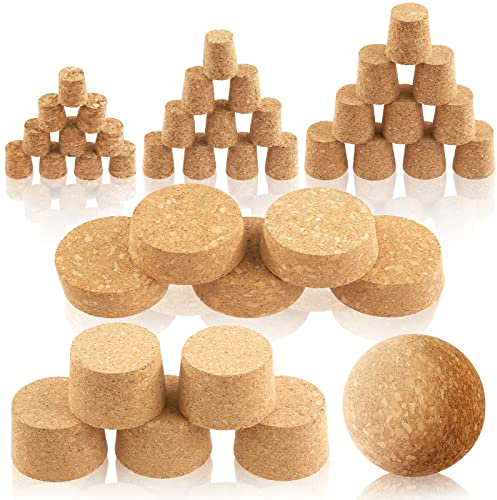 Keadic 41 Pcs 6 Sizes Wooden Tapered and Ball Cork Plugs Assorted Set Natural Soft Wood Wine Bottle Stoppers Replacement for for Wine And Beer