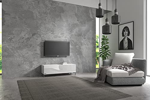 Wuun® TV-Board Lowboard Wohnwand TV-Bank Somero / 100cm / Weiß-Matt & Weiß-Hochglanz/Vita Chrom