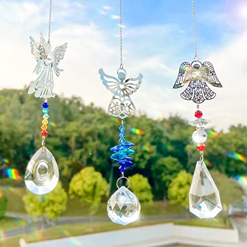 yirochan 3 Stück Kristall Engel Sonnenfänger - Herz Prisma Dekoration für Fenster, Lampen, Zuhause, Garten, Büro, Auto - Hochzeit, Geburtstag, Valentinstag, Weihnachten