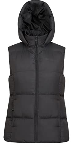 Mountain Warehouse Astral Womens Padded Gilet - Water Resistant Ladies Bodywarmer, Detachable Hood Vest, Microfibre Insulation - Best for Outdoors, Sports, Gym, Spring Summer Black Women's Size 18