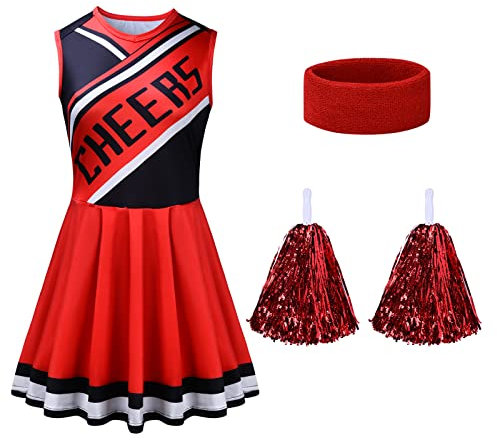 Aomig Cheerleader Kostüm Damen, Fancy Dress Uniform mit Pompons und Stirnband, High School Cheerleader Kostüm für Halloween Party Verkleidung Karneval