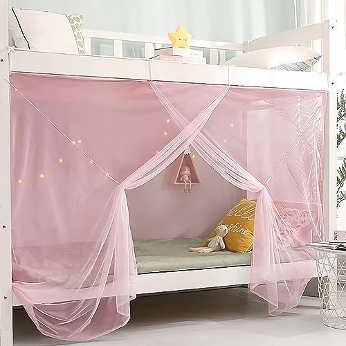 Eimilaly 8 Ecke Bett Baldachin Vorhänge für Mädchen Jungen Bett Dekor, Bett Baldachin für Schlafsaal, Hochbett, 1-1.8M Bett oder Outdoor-Camping, Passend für 1.5M Bett/Einzeltür Pink