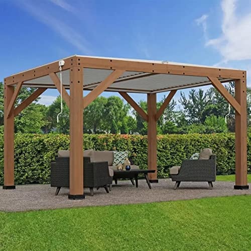 Yardistry - Pérgola de madera con techo de aluminio, 100 % madera certificada FSC de 3,4 x 4 m
