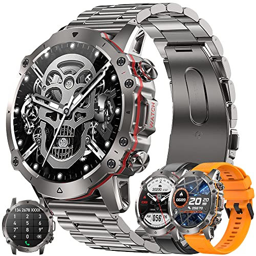 Smartwatch Herren mit Telefonfunktion, 1,43 Zoll HD Voll Touchscreen 5ATM mit 110+ Sportmodi Fitness Tracker Sportuhr Schlafmonitor Schrittzähler Message Reminder Pulsuhr für Android iOS (Silber)