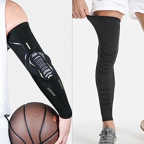 Hensych Rodilleras deportivas, rodilleras deportivas, rodilleras deportivas para hombres/mujeres, 2 juegos de rodilleras y mangas, rodilleras y coderas, adecuadas para exteriores, senderismo, fútbol y