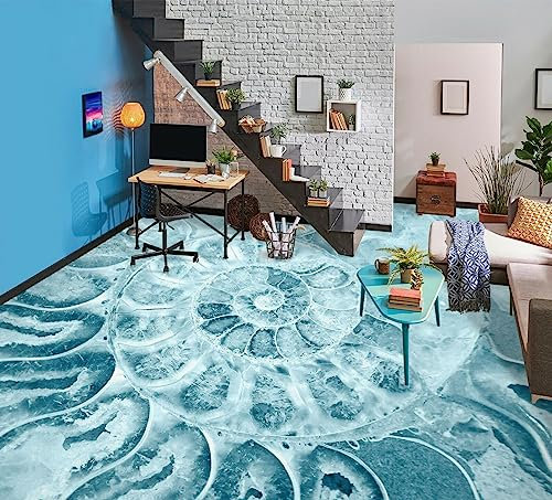 Autocollants De Sol De Salle De Bain Imperméables Peintures murales de papier peint de sol rond bleu 3D, 150 * 105cm 3D Ménage Sticker Mural au Sol Sticker Décoratif Mural Amovible