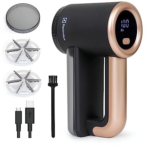 Electrolux Rechargeable Fabric Shaver & Lint Remover for Clothes, Furniture, Sofas, Blankets with LED Display, 3-Speed Portable Electric Pill Cutter - Removes Lint, Pill, & Fuzz - Black