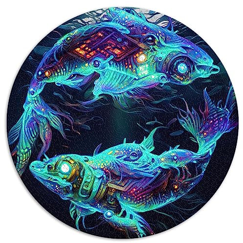 1000-teiliges Puzzle für Erwachsene, Fische, kreative runde Puzzles, geeignet für Erwachsene und Kinder über 12 Jahre, Papppuzzles, Lernspiel, Größe: 67,5 x 67,5