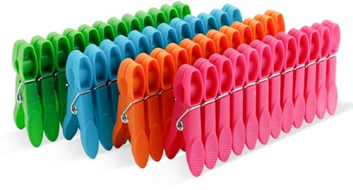 48 Stück Wäscheklammern, Wäscheklammern Stabil aus Kunststoff, Wäscheklammern Bunt, Wäscheklammerkleid, Wäscheklammern ohne Abdruck, Sockenklammern, Klammer für Strandtuch