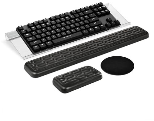 EYROZILL Keyboard Stand with Wrist Rest Clear Acrylic Keyboard Holder with Wrist Support for Office Use, Keyboard and Mouse Rest Set for Easy Ergonomic Typing&Working, Maze