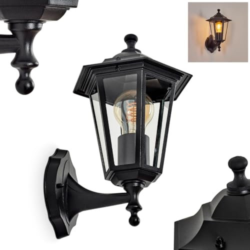 HOFSTEIN Außenwandleuchte Loria, Wandlampe aufwärts in antikem Look aus Metall/Glas in Schwarz/Klar, Wandleuchte im Landhaus-Stil, Außenleuchte für Terrasse, E27, ohne Leuchtmittel, IP44