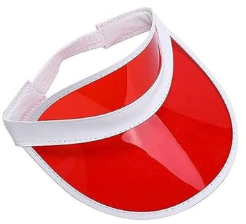 Adults 80s Retro Style Neon Sun Visors Unisex Mens Womens Plastic Golf Visor Headband Cap for Poker Party Tennis UV Protection Hat Red