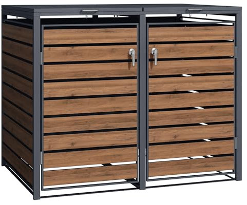 Wiltec Cobertizo para 2 contenedores de Basura Aspecto Madera Exterior Almacenamiento Tapa abatible