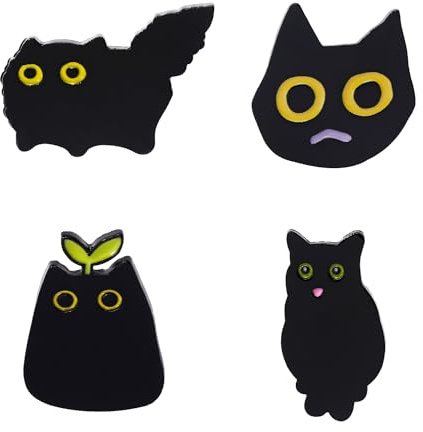 Lot de 4 petites broches en forme de chat noir, badges tête de chat en métal, épingles à revers d’animaux, accessoires DIY pour filles, cadeaux amusants
