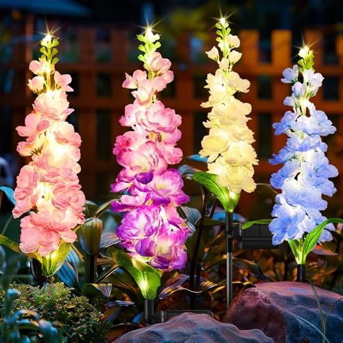 KOOPER Paquete de 4 luces solares de flores de Delphinium