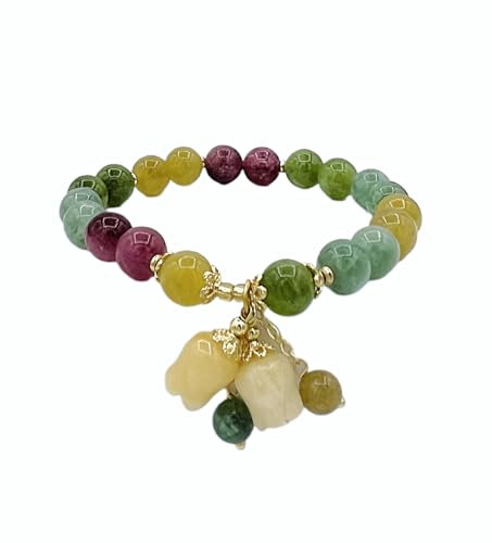 napoolo - Bracelet Pierre Naturelle Femme - Perles Naturelles - Élégance Française avec Améthyste, Quartz Rose, Pierre de Lune, Citrine, Jade, chakras - Bien-être et Style au Quotidien (Tulipe)