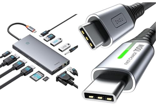 Baseus USB C Docking Station 3 Monitore, 13-in-1 USB C Hub & INIU USB C Kabel, 100W [2m] PD3.0 Schnellladekabel USB C auf USB C