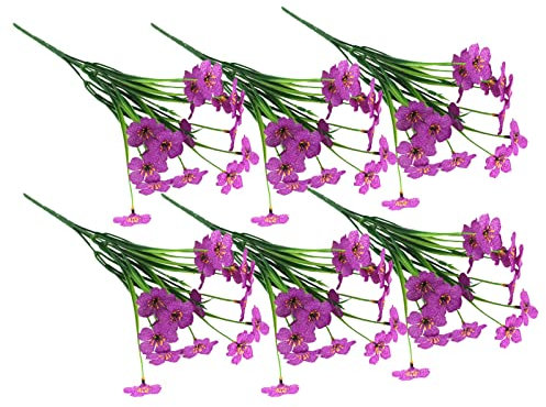 Kunstorchidee Ohne Topf 6PC Künstliche Blumen Bouquet Dekoration Braut Hochzeit Echt Latex Hause Kunststoff Pflanzen Dekor Flaschengarten Set Mit Licht (Purple, One Size)