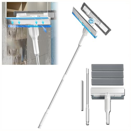 RYJYQYX 4 en 1 Spray Limpiador De Cristales con Colector De Aguas Residuales Y 3 Paños Microfibra, Limpieza Cristales con Varilla De Extensión para Ventanas Altas Interior/Exterior