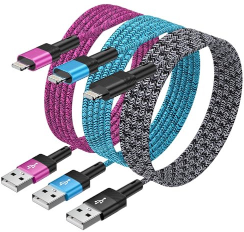 Extra Long iphone Charger Cable 3 Packs 9FT/2.75M,MFi Certified iPhone Cable Apple Fast Charge Lead Nylon Braided Apple Charger Cord for iPhone 14 13 12 11 Pro Max XS XR X 8 7 6 Plus 5 SE i-Pad