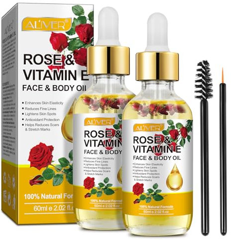 Vitamin E Oil for Skin, Face, Hair and Nail Cuticles, Rosehip Oil for face, Vitamin e Oil for Skin, Soothing Skin, Dry Skin, Wrinkles, Uneven Skin Tone, Scars Plant Extract, 60ml (2 Pack)