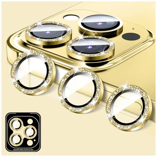 LucBuy Camera Lens Protector for iPhone 12 Pro Max, Glitter 9H Tempered Glass Camera Cover Film Stickers, Automatic-Alignment Individual Metal Rings Shiny Phone Accessories