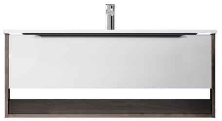 AM.PM Meuble de lavabo blanc à suspendre avec lavabo, meuble de salle de bain, meuble de salle de bain avec 1 tiroir et niche ouverte, 100 cm de large