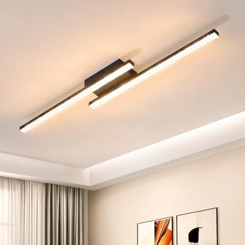 Glitzerlife LED Deckenleuchte Schwarz Flurlampe - Deckenlampe Kristall 61.5cm Küchenlampe 2 Flammig Modern 12W Schlafzimmerlampe Warmweiß 3000K für Küche Flur