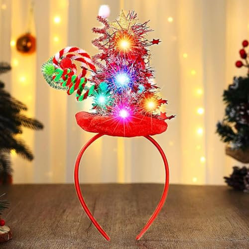 Zoestar Chapeau de Noël lumineux à DEL – Bandeau lumineux à DEL – Accessoire de cheveux pour femme (rouge, taille unique)