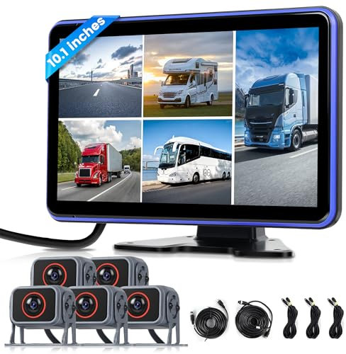 Rimoody Digitale Wired Telecamera Posteriore 5 Camera kit con 10.1 Pollici IPS Monitor con 5M+15M cavo, Telecamera Posteriore IP68 Impermeabile, Visione Notturna, Image Flip, BSD, Loop Video, DVR