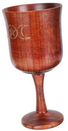 MAGICLULU Calice Religieux En Bois Naturel, Coupe Calice Pentagramme Trois Phases, Ornement Rituel Compact, Décoration D'autel Pour Contemplation Et Collection