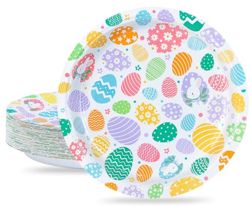ZVK Easter Egg 7 inch Paper Plates Set Party Dessert Plates Disposable 100 Count Dinnerware for Happy Easter Spring Party Supplies Table Decorations