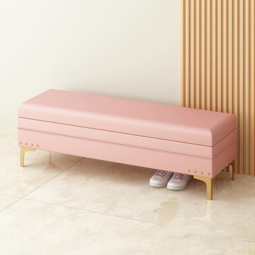 Entryway Bench, Ottoman With Storage, Storage Bench For Bedroom, 47 Storage Ottoman Bench, Bed Benches For Foot Of Bed, Upholstered Storage Bench For Entryway, Living Room, End Of Bed(Pink,70*40*40cm