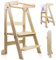 Uuoeebb Lernturm ab 1 Jahr, Klappbarer Lernturm mit 3 Verstellbare Höhe, Learning Tower für Kinder mit Magnetischen Whiteboards, 1-6 Jahre Kinder Lernturm (Holz)