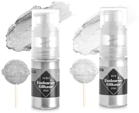 Essbarer Glitzer Spray Weiße und Silber Goldpuder Essbar Glitzerpulver für Backen Lebensmittel Glitzer für Getränke, Erdbeeren, Cupcakes, Osterkuchen, Fondant, Cocktails, Schokolade 5g x 2 Farben