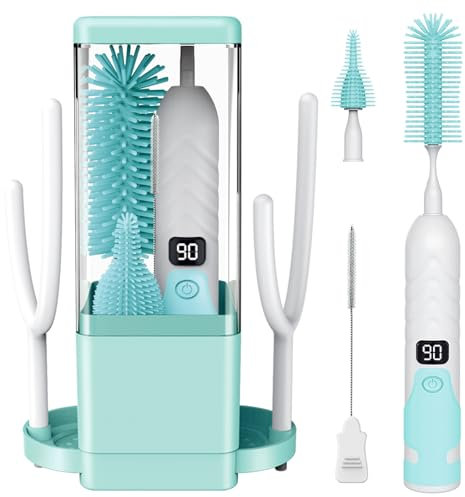 Aerofrog Upgraded Electric Baby Bottle Brush Cleaner Set,8 in 1 Automatic Baby Bottle Cleaning Kit,Silicone Bottle Brush,Green