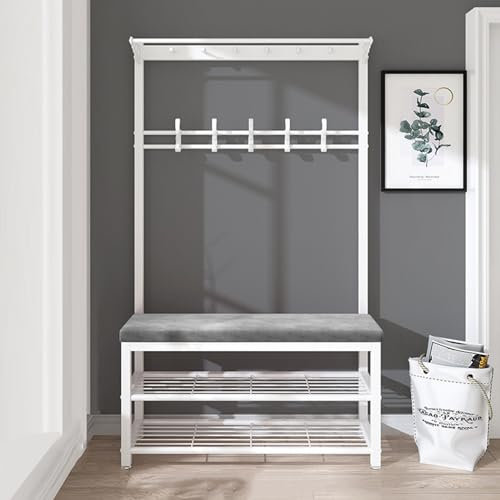Industrial Coat Rack with Shoe Storage - Freestanding Hall Tree Entryway Unit with Bench, Hooks, and Shelf for nized Entryway and Hallway Solutions
