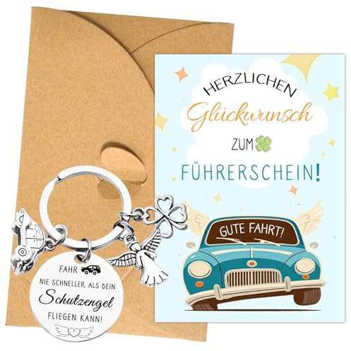 Henjunu Schlüsselanhänger Führerschein Bestanden Geschenk | Schutzengel Auto Glücksbringer,Drive Safe Schlüsselanhänger Führerschein Geschenke