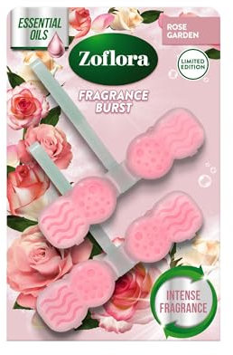 Zoflora Rim Blocks Rose Garden, 2 x 48g, Continuous Freshness & Odour Control, Long-Lasting Fragrance, Kills 99.9% of Bacteria