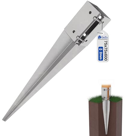 GeZu Impex Swift Clamp Drive In Post Support 75 x 75 x 600 mm Hot Dip Galvanised Ground Spike Anchor Fence Post Holder Drive Down Spike Clamp