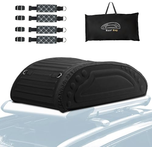 RELAX4LIFE Cofre Techo Coche Plegable 400L con 4 Correas Seguras y 4 Asas Robustas, Baul Coche Techo Impermeable con Bolsa Portaequipajes para Jeeps, Todoterrenos con/sin Portaequipajes, Negro