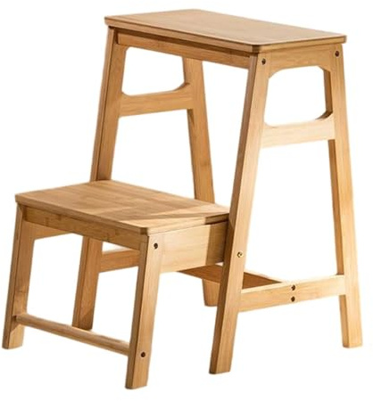 2-Stufen-Hocker aus Massivholz – Stabiler, klappbarer Fußhocker, Trittleiter-Hocker für Erwachsene und Kinder, Küchenspüle/Badezimmerhocker, natürlicher Trittleiter-Hocker aus Holz