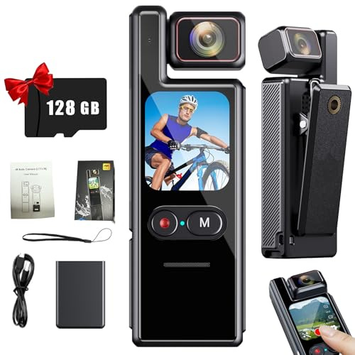 4K Anti-Shake VLOG Action Camera-IP65 Waterproof,POV Camera with 180° Rotatable Lens, Fast Focusing,1.69 Touch Rotatable Screen, 128 GB TF Card