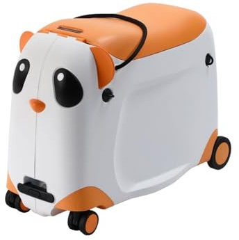 Berwin Panda Adventure Kinder Reisekoffer Trolley Kindertrolley Handgepäck Koffer mit Rollen und Sitz Orange