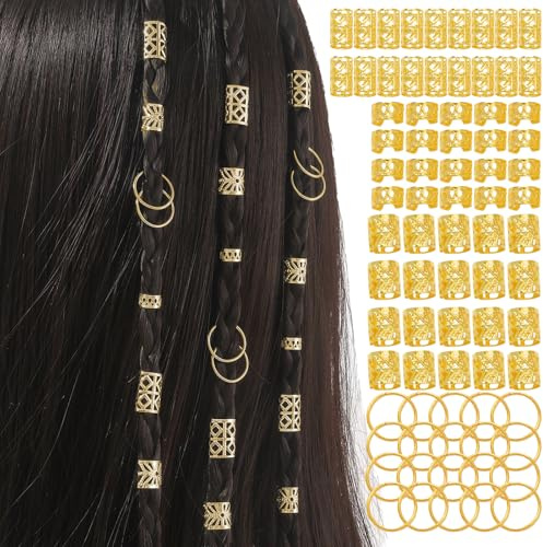 80 Stück Haarschmuck Gold,Haarschmuck in Goldfarbe, Piratenschmuck,goldene Haarschmuckstücke, verstellbare Haaraccessoires für Zöpfe, 4 Designs - Unisex-Accessoires für Männer/Frauen