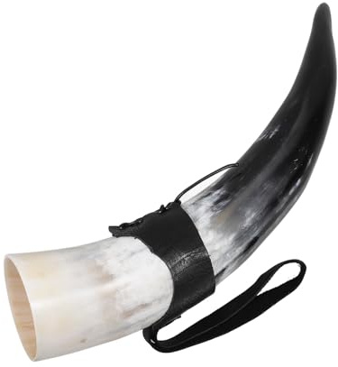 DECOMELODY Corne à Boire en Véritable Corne de Bœuf Jaune de Grosse Capacité, Style Médiéval Rétro, Pratique et Portable pour Fêtes à Thème et Activités en Plein Air