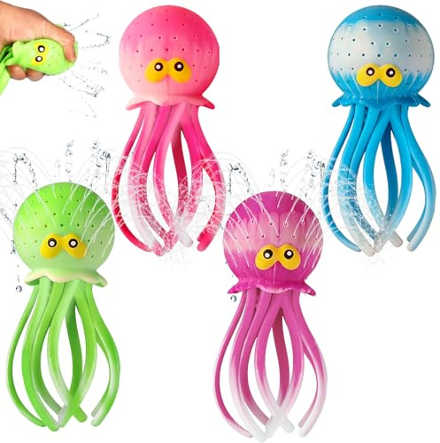 Oktopus Wasserbomben, Wiederverwendbar Squeeze Fidget Sensory Wasserspielzeug, Badewannen Badespielzeug für Badewanne Schwimmbad Planschbecken Aquaplay Wasserbahn Wasserspielzeug Outdoor (4 Stück)