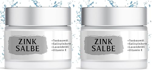 Zinksalbe Hochdosiert + Teebaumöl + Salicylsäure+Lavendelöl | 50 ml | Zinkcreme gegen Pickel und unreine Haut | Satisa (Packung mit 2)